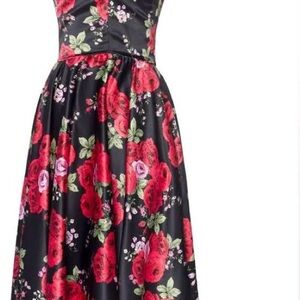 Floral Black and Red Women's Dress